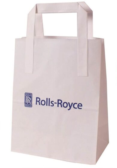 Flat Tape Handle White Paper Bags - Large